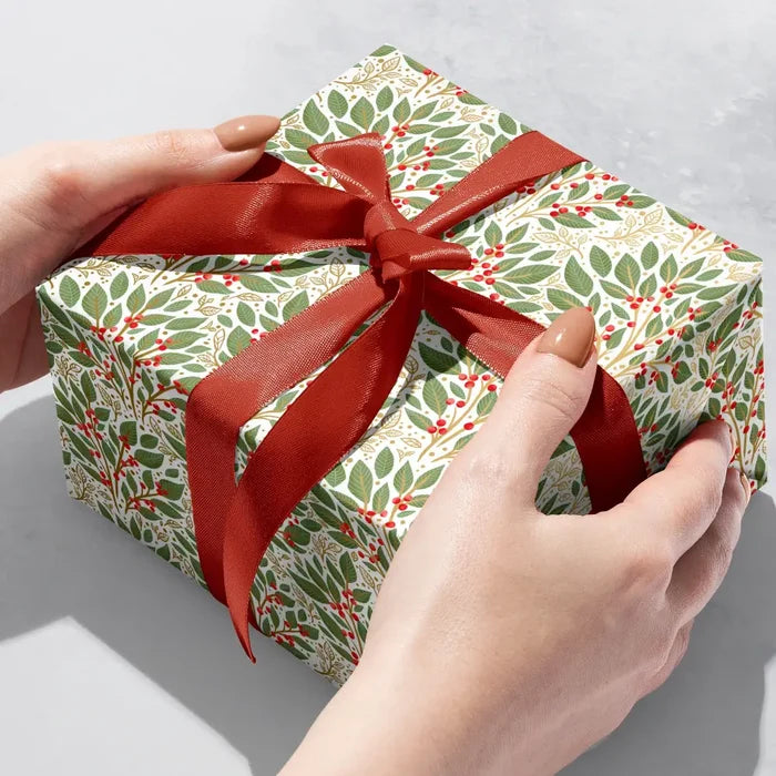 Gift Wrap - Holly Tapestry White (Recycled Fiber) -