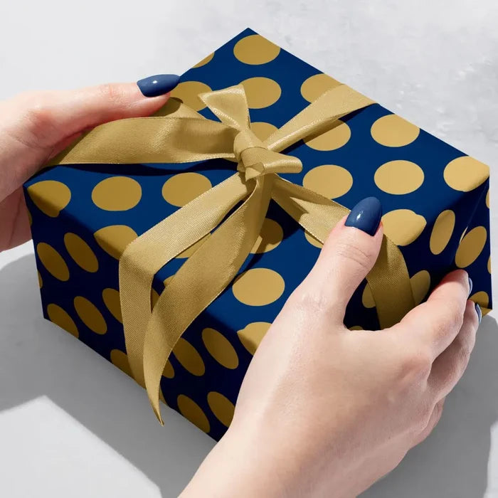 Gift Wrap - Navy Gold Dot & Stripe (Recycled Fiber)