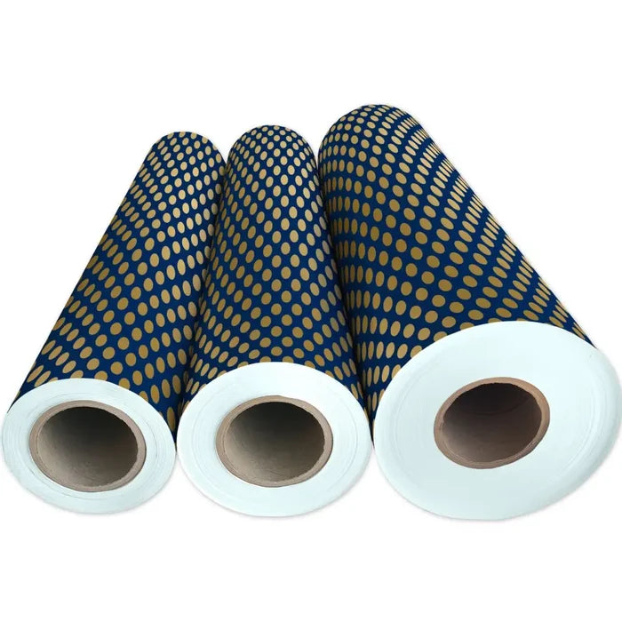 Gift Wrap - Navy Gold Dot & Stripe (Recycled Fiber)