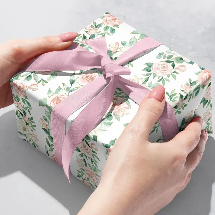 Gift Wrap - Pink Roses - Recycled Fiber