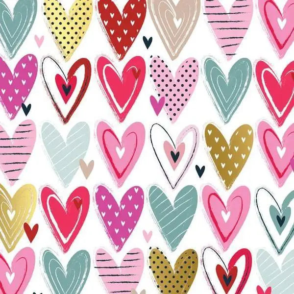 Gift Wrap - Pretty Hearts (Metallic Gold Highlights) - Mac Paper Supply