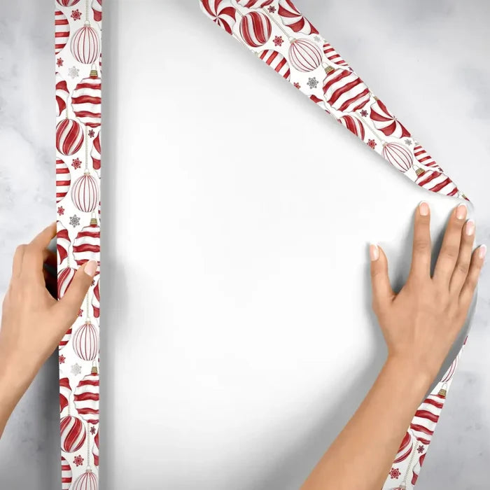 Gift Wrap - Red & White Ornaments - Recycled Fiber