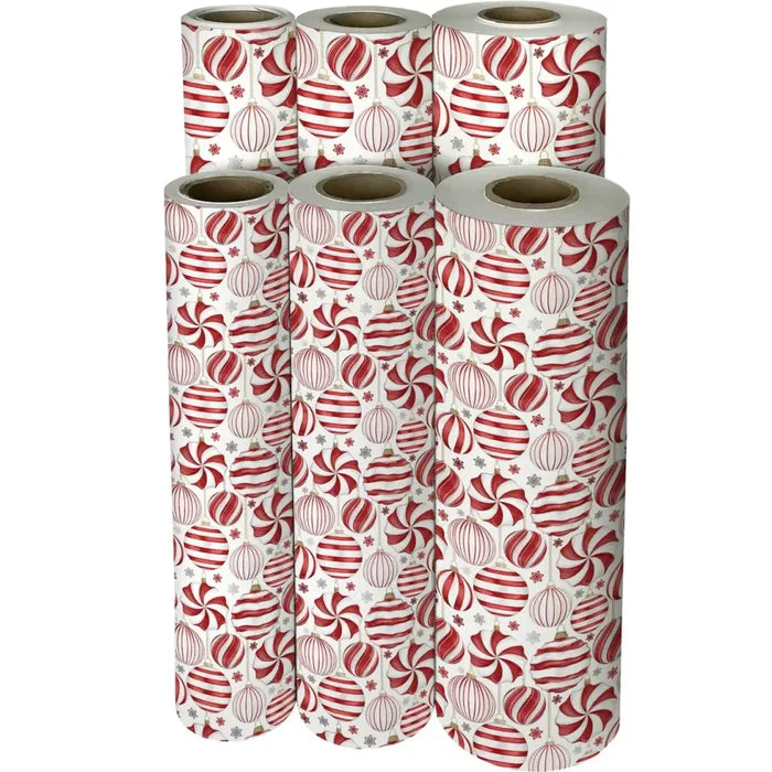 Gift Wrap - Red & White Ornaments - Recycled Fiber