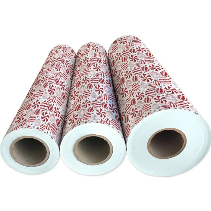 Gift Wrap - Red & White Ornaments - Recycled Fiber