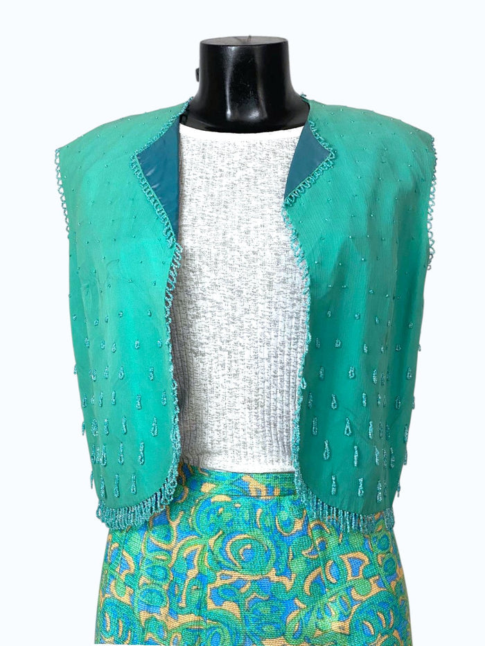 gilet in tessuto e perline donna