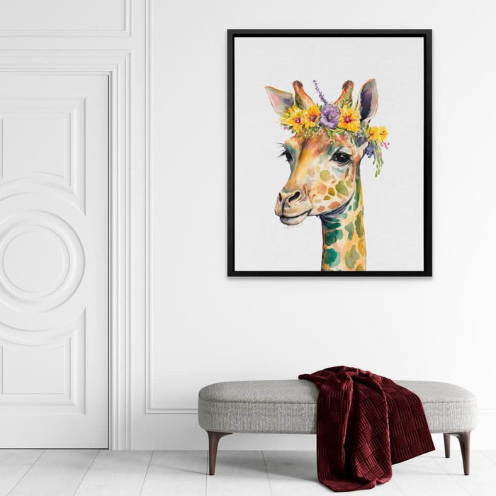 Giraffe With Flowers - Animals Art for Living Room