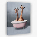 Giraffes In The Bath - Bathtub Canvas Wall Art