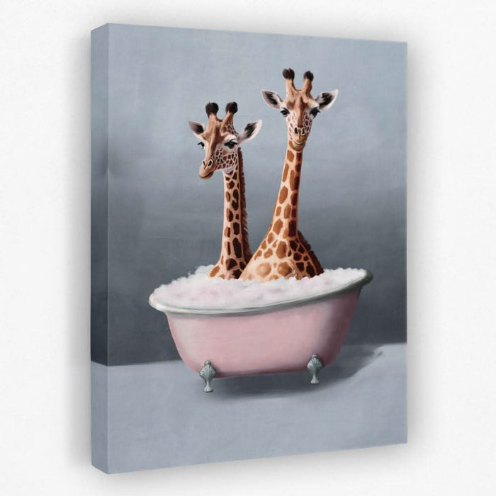 Giraffes In The Bath - Bathtub Canvas Wall Art