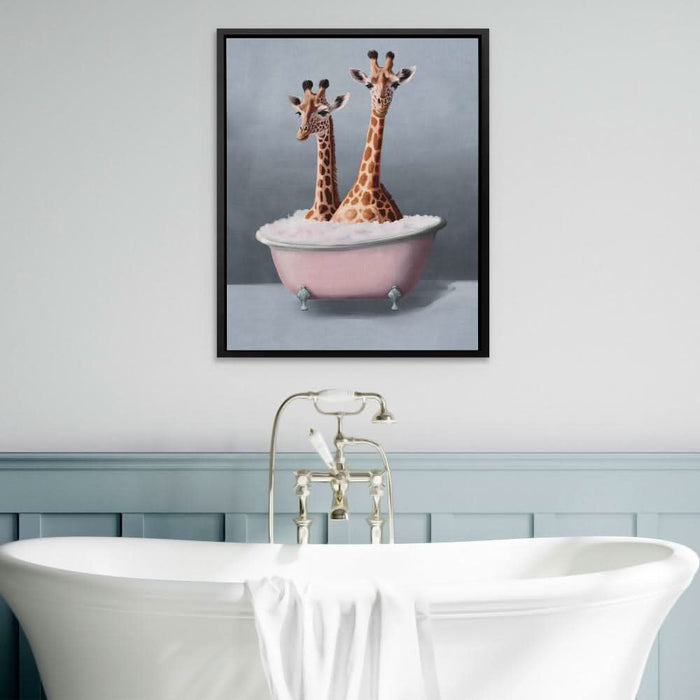 Giraffes In The Bath - Bohemian Wall Art in Black Frame