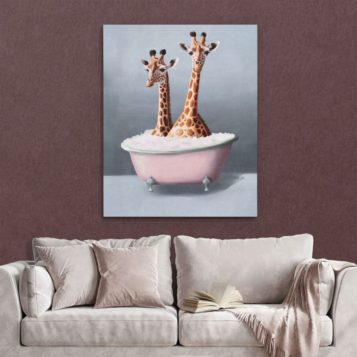 Giraffes In The Bath - Large Bohemian Canvas Print