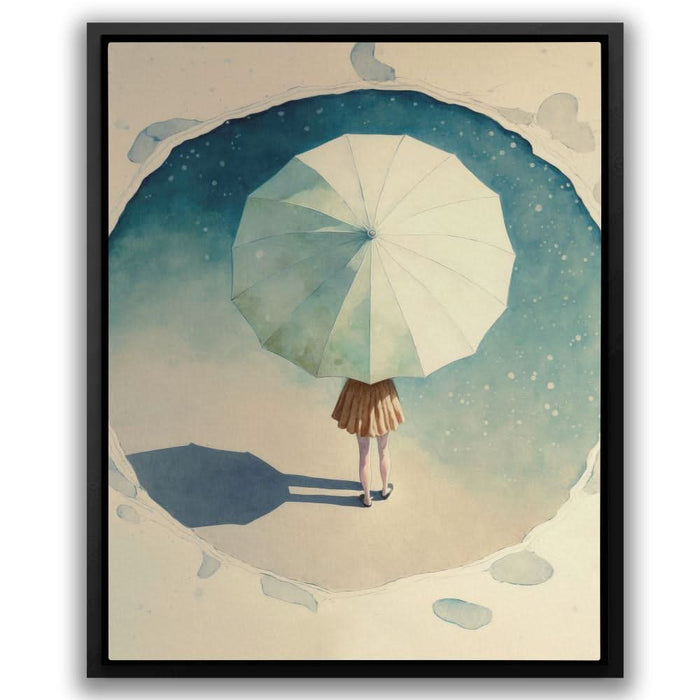 Girl with Umbrella - Umbrella Wall Art in Black Frame