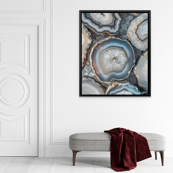 Glow of White Crystal - Geode Wall Art in Black Frame