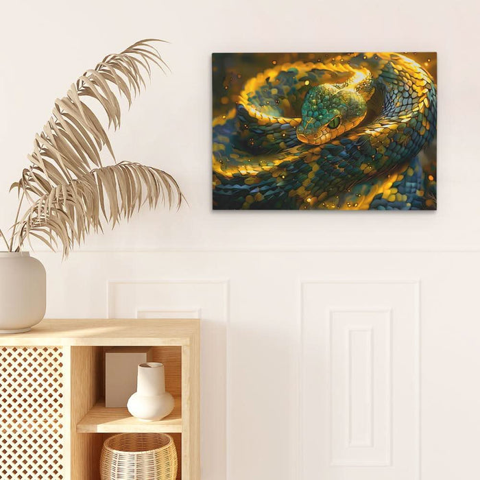 Glowing Gold Snake - Gold Emerald Canvas Print