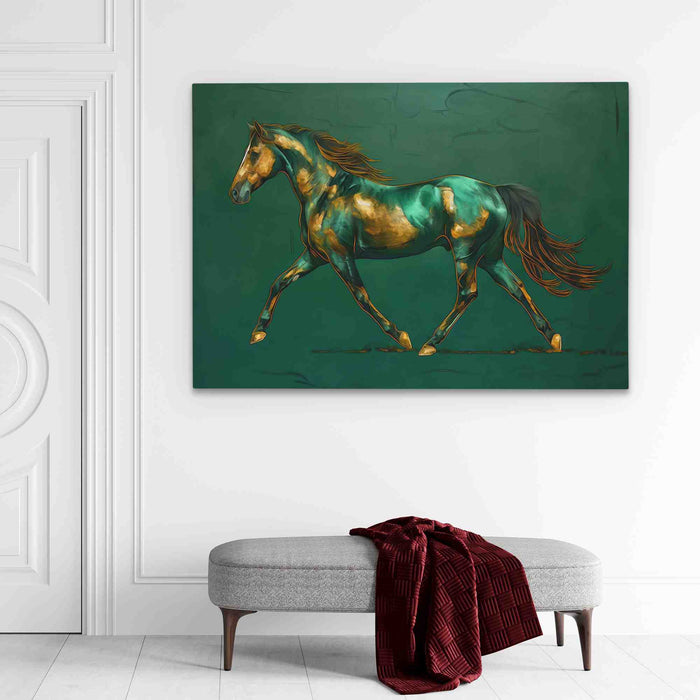 Gold Hooves - Abstract Green Canvas Wall Art
