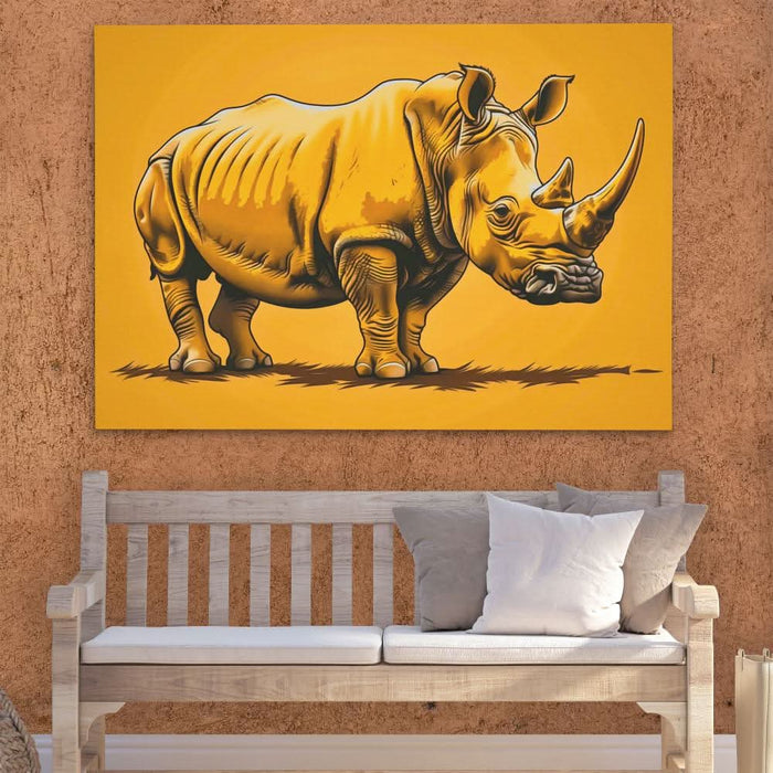 Gold Rhino Glory - Modern Wall Art in Black Frame