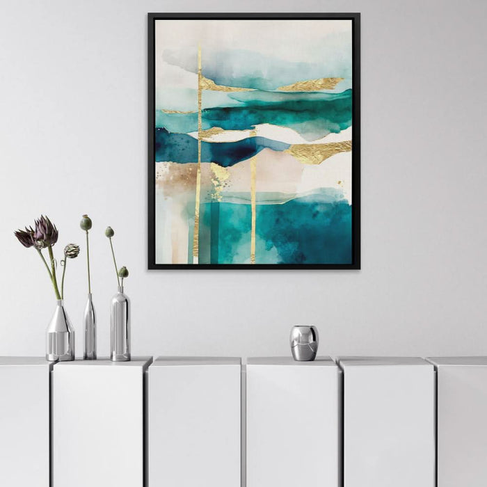 Gold Sky - Turquoise Wall Art in Black Frame