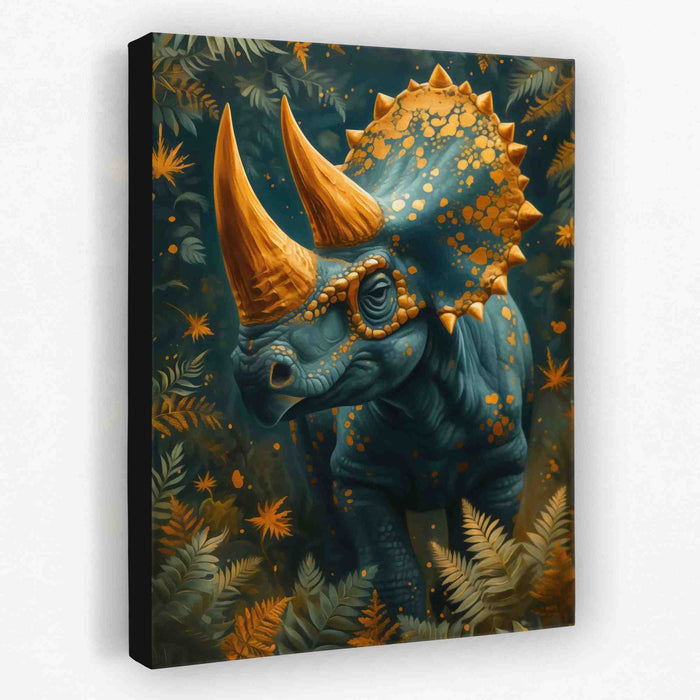 Gold Triceratops - Animals Canvas Wall Art