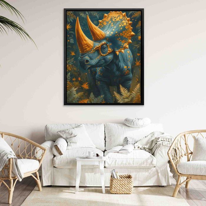 Gold Triceratops - Wall Art in Black Frame