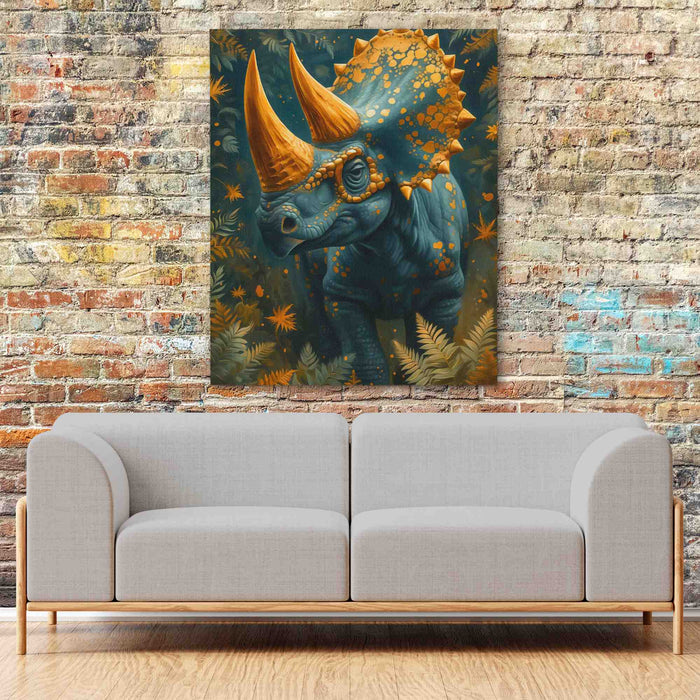 Gold Triceratops - Brendan Wall Art in Black Frame