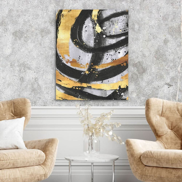 Golden Circles Abstract - Abstract Wall Art in Black Frame