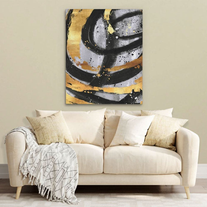 Golden Circles Abstract - Black Wall Art for Living Room