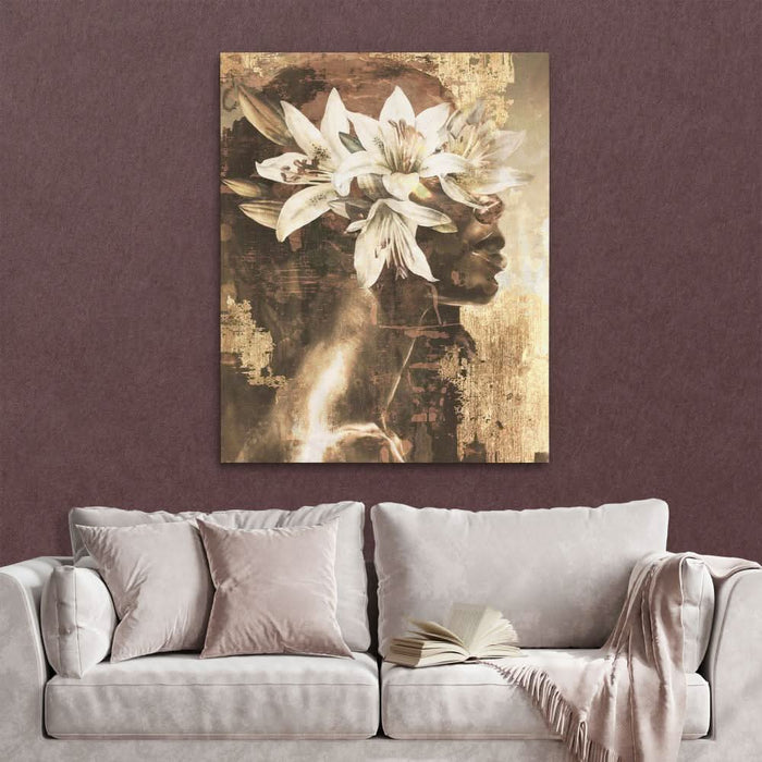 Golden Lily Maiden - Abstract Wall Art in Black Frame
