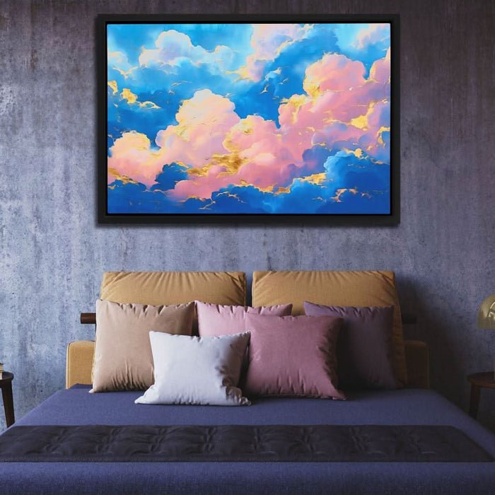Golden Pink Clouds - Modern Wall Art in Black Frame