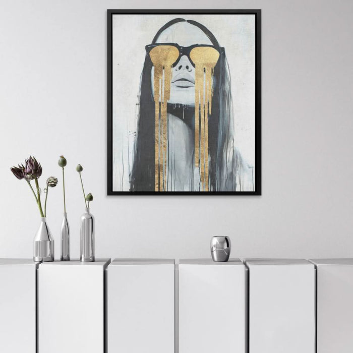 Golden Tears - Melting Wall Art in Black Frame