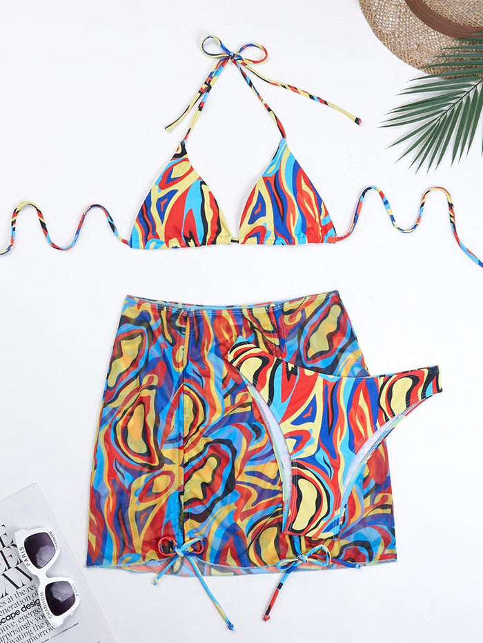 Gradient Tie-Dye Printed Three-Piece Swimsuit Set | ZAKAPOP
