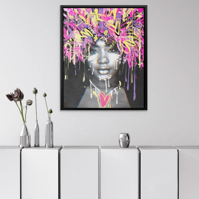Graffiti Hair - Feminine Wall Art in Black Frame