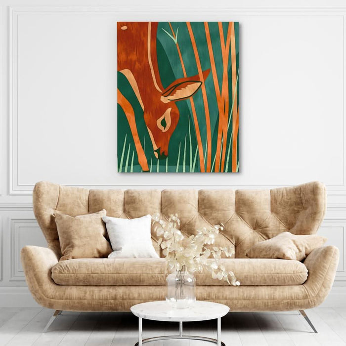 Grazing Deer - Deer Wall Art in Black Frame