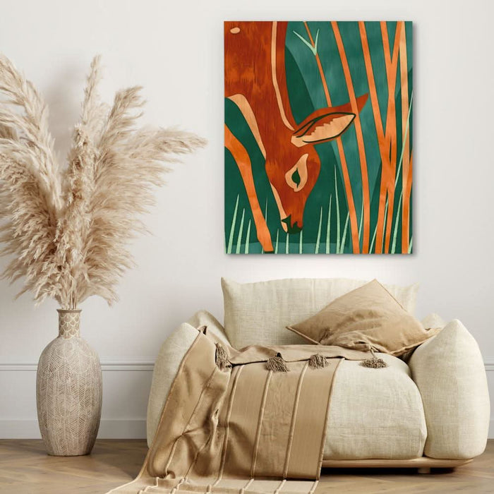 Grazing Deer - Brown Wall Art for Hallway