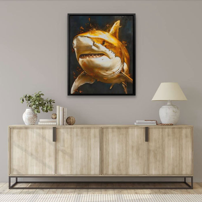 Great Gold Shark - Black and Gold Canvas Wall Art