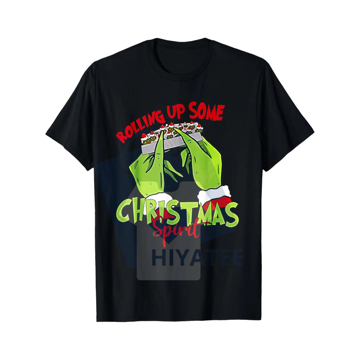 Grinch Hands Rolling Joint Christmas Spirit T-Shirt – Funny Holiday Party Wear Black Tee