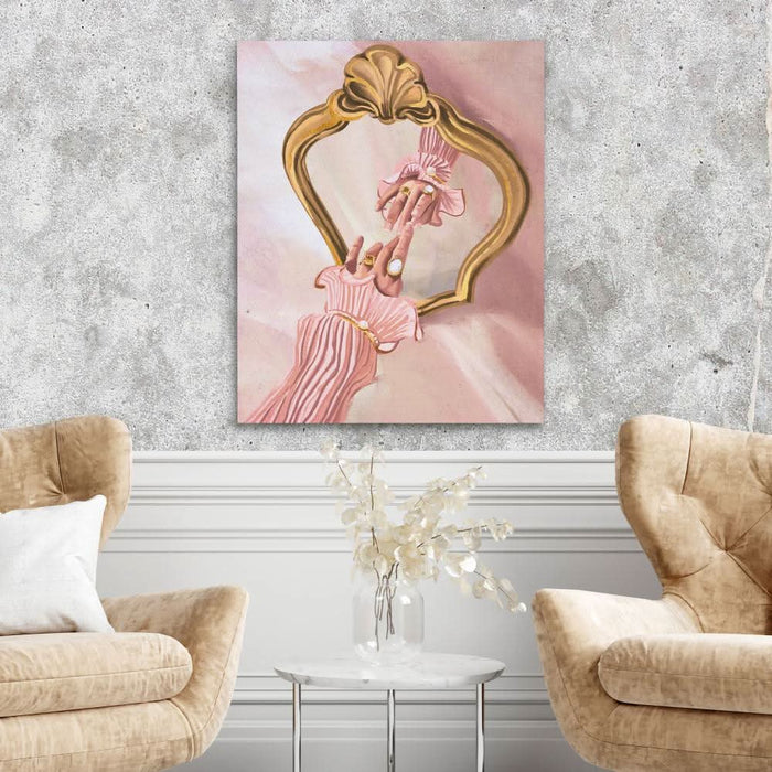 Hand and Mirror - Modern Wall Art in Black Frame