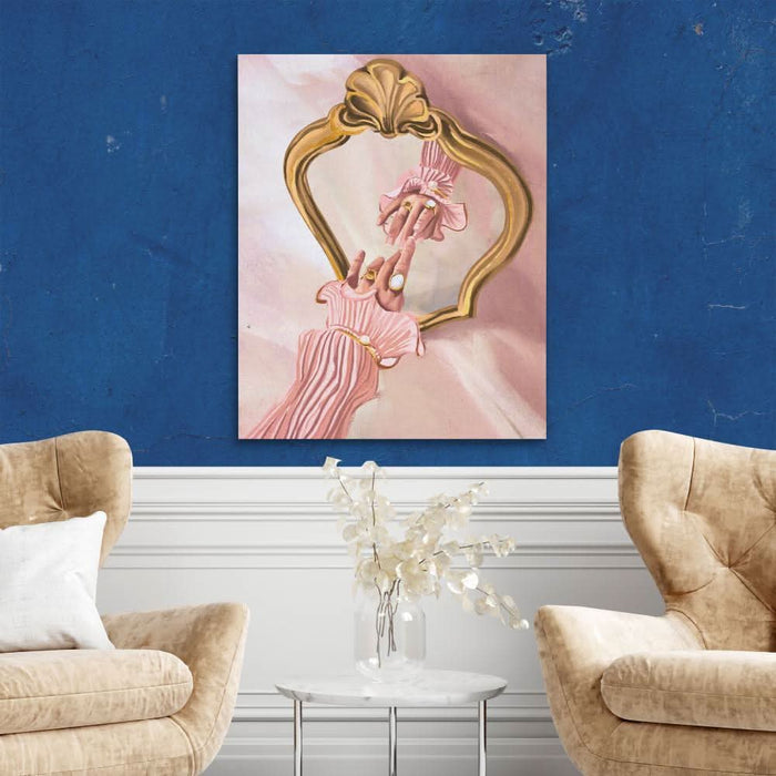 Hand and Mirror - Pop Art Gold Canvas Wall Art