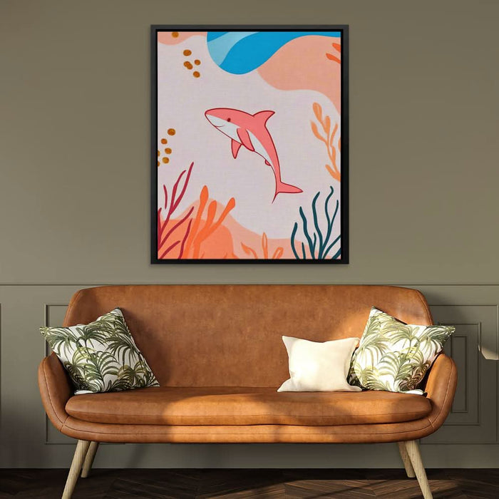 Happy Pink Shark - Blue Wall Art for Lounge