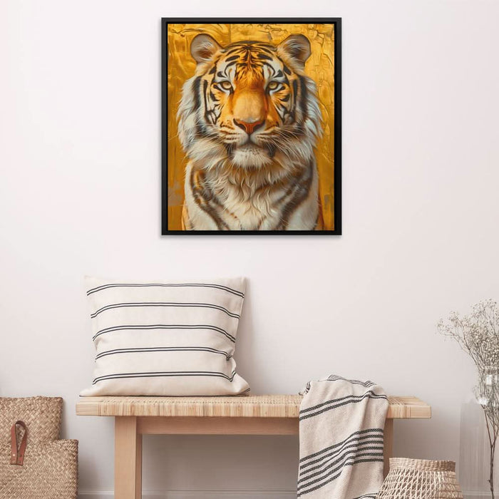 Harmonious Tiger - Modern Black and Gold Canvas Wall Art