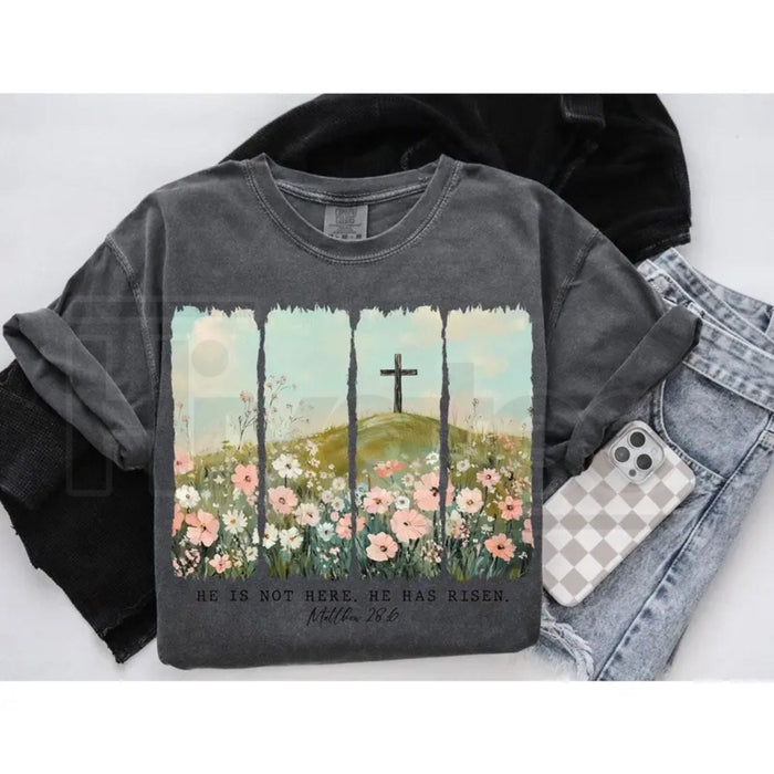 He Is Risen Wildflower Crewneck: Aesthetic Boho Christian Easter Sweatshirt