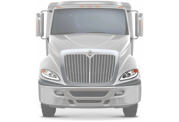 KOZAK Replacement Chrome Projector Headlight with Glow LED bar (Driver Left Side) For International ProStar 2008-2016 PLUS Logo, Wipers, 2x H1, 2x H7 LED Bulbs, Frame License Plate and Vest