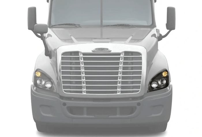 KOZAK Projector Replacement HEADLIGHTS BLACKOUT FULL LED - Left Driver Side For Freightliner Cascadia 2008-2017 PLUS Logo, 2x 22" Wipers, License Plate Frame, Vest
