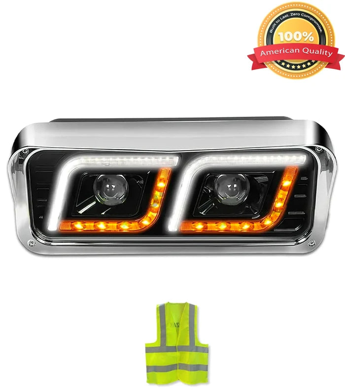 Headlight LED Black Driver Peterbilt 357 365 378 379