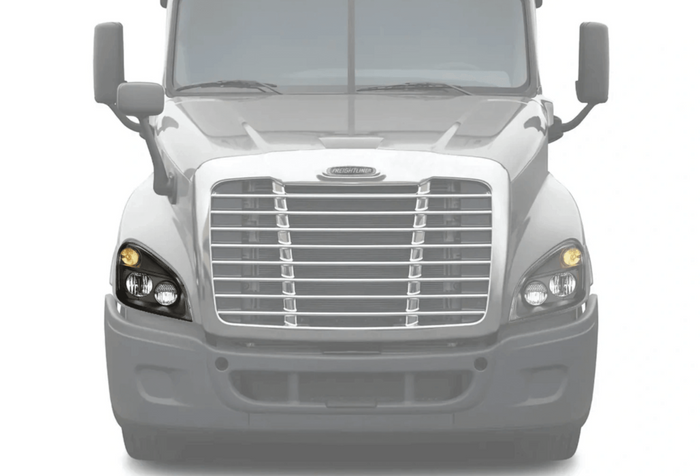 KOZAK Projector Replacement HEADLIGHTS BLACKOUT FULL LED - Passenger Right Side For Freightliner Cascadia 2008-2017 PLUS Logo, 2x 22 Wipers, License Plate Frame, Vest