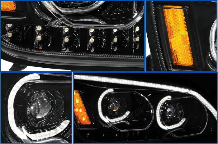 Headlight LED Black with Turn Signal Dual Passenger 2008-2018 Kenworth T660 T370