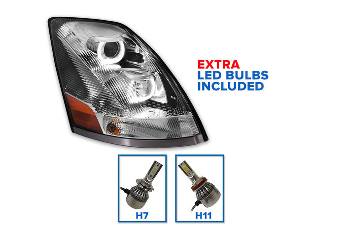 Headlight with LED bar Chrome Passenger 2004-2017 Volvo VNL VNX VT