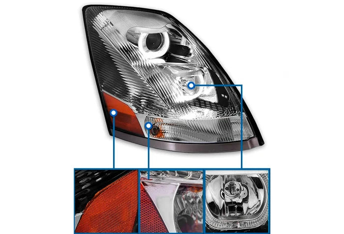 Headlight with LED bar Chrome Passenger 2004-2017 Volvo VNL VNX VT