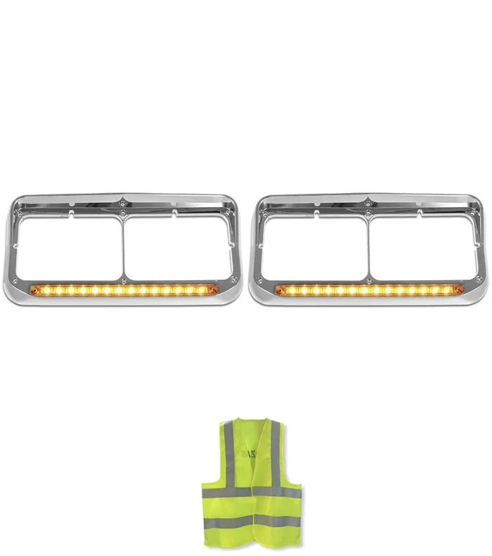 Headlights Bezels C500 12" Yellow LED Light Bar 2 Pcs Peterbilt 378 379