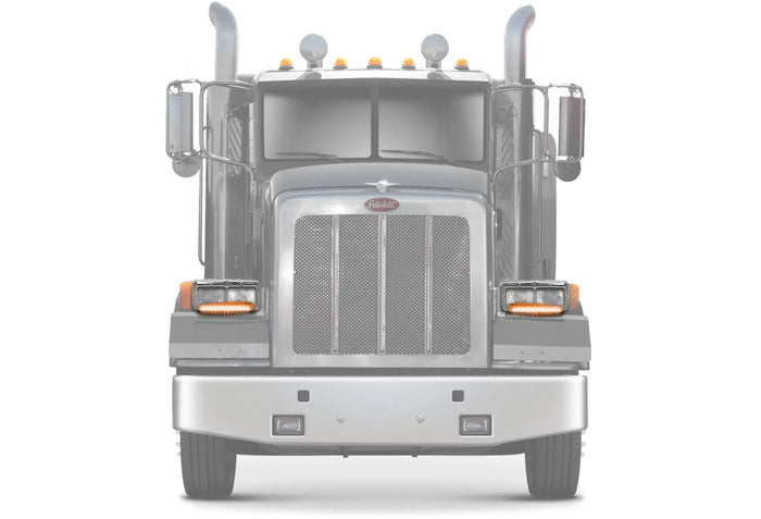 Headlights Bezels Chrome with 12" Amber/Yellow LED Light Strip Bar 2 Pcs For Peterbilt 378 379 -