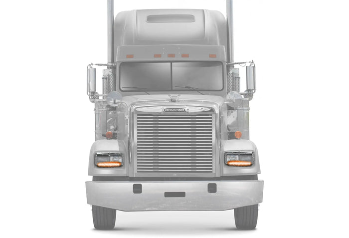 Headlights Bezels Chrome with 12" Amber/Yellow LED Light Strip Bar 2 Pcs For Freightliner FLD Classic XL -