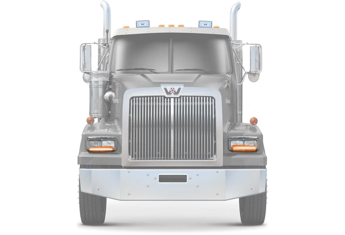Headlights Bezels Chrome with 12" Amber/Yellow LED Light Strip Bar 2 Pcs For Western Star 4900 -